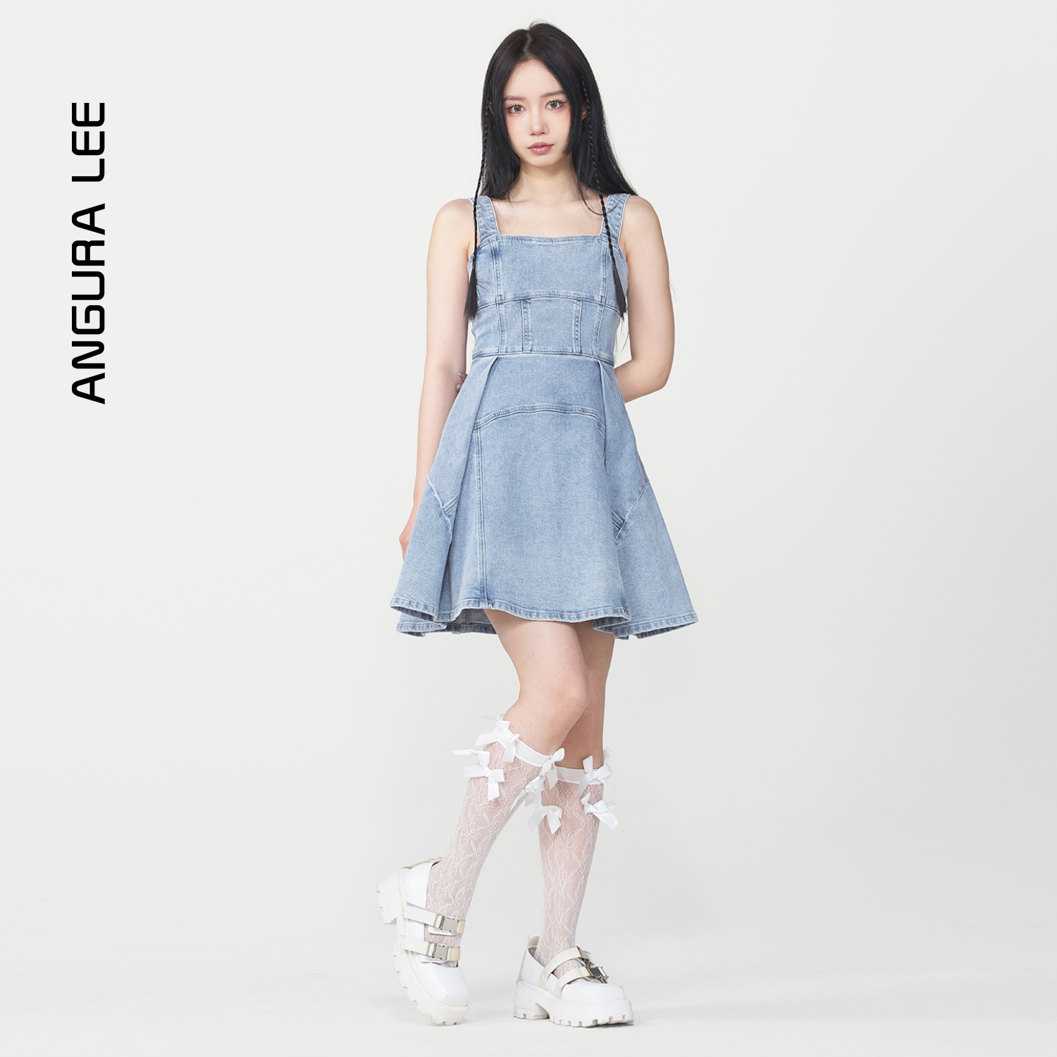 夏裝新款經典水洗淺藍色女裝背心連衣裙